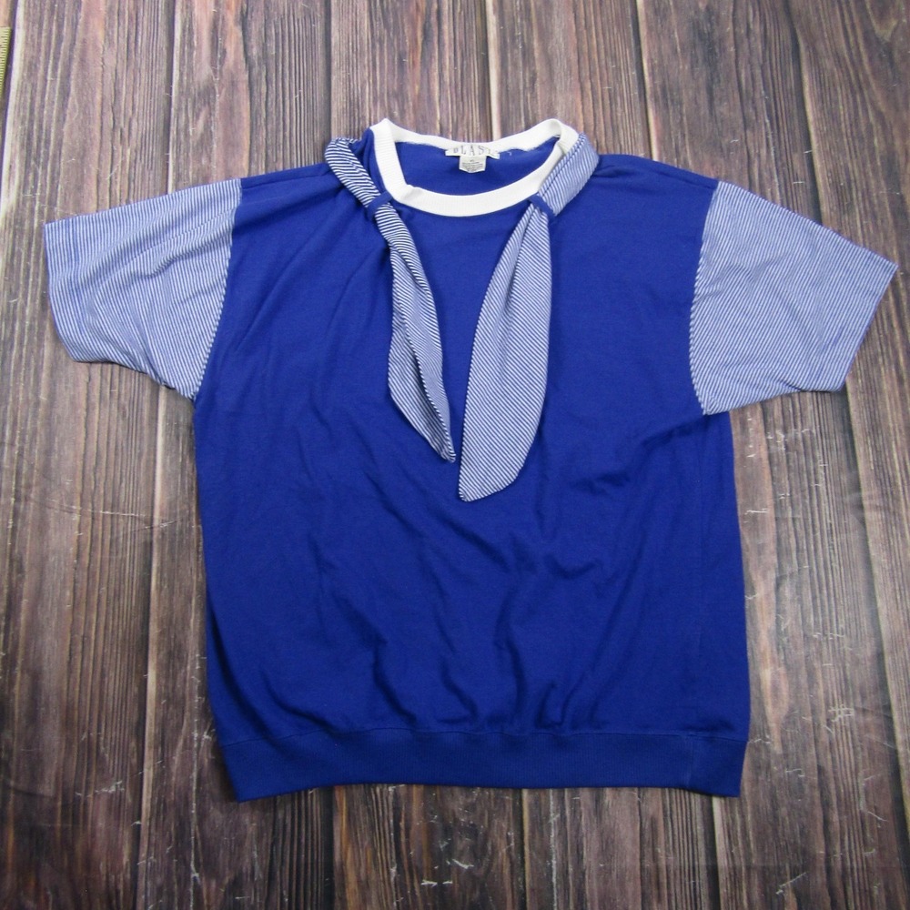 Oasis T-Shirt‎ Womens XL Blue Crew Neck Short Sleeve Tie Jersey Granny Core 90s